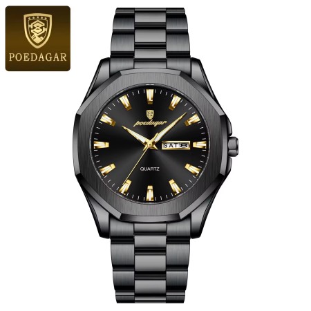Poedagar Mens Quartz Watch  Stainless Steel 725c Full Black