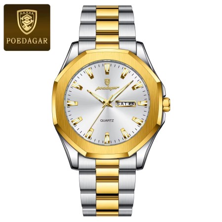 Poedagar Mens Quartz Watch  Stainless Steel 725c white Gold