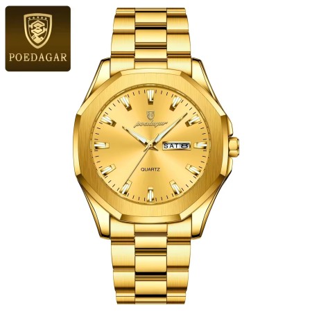 Poedagar Mens Quartz Watch  Stainless Steel 725c Full Gold