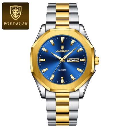 Poedagar Mens Quartz Watch  Stainless Steel 725c Toton blue