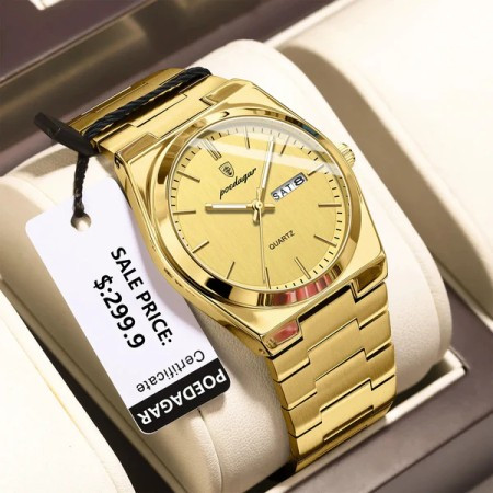 POEDAGAR 930 Luminous Stainless Steel gents watch Full Gold