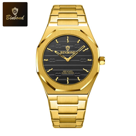 Binbond 818 Luxury Mens Analog Quartz Wrist Watch Gold black