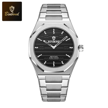 Binbond 818 Luxury Mens Analog Quartz Wrist Watch silver black