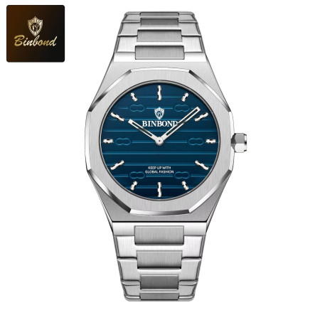 Binbond 818 Luxury Mens Analog Quartz Wrist Watch silver blue