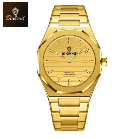 Binbond 818 Luxury Mens Analog Quartz Wrist Watch Gold