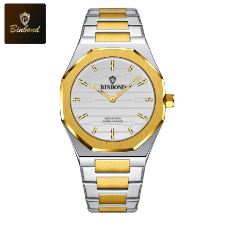 Binbond 818 Luxury Mens Analog Quartz Wrist Watch Toton white