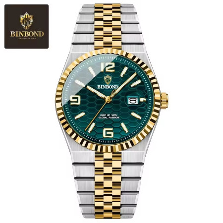 BINBOND S99 Mens Quartz Watch Night Light Calendar Watch Toton Green