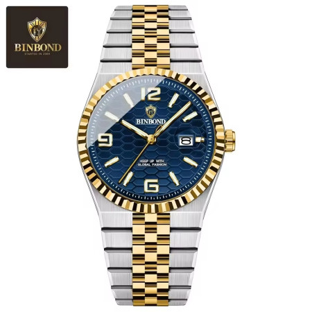 BINBOND S99 Mens Quartz Watch Night Light Calendar Watch Toton Blue