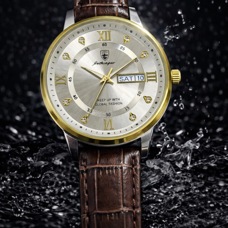 Luxury Brand Sport Leather Luminous Clock - Watch Poedagar Brown & White