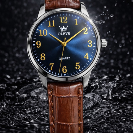 Luxury Brand Sport Leather Luminous Clock - Watch Olive Brown & Blue