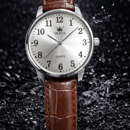 Luxury Brand Sport Leather Luminous Clock - Watch Olive Brown & white