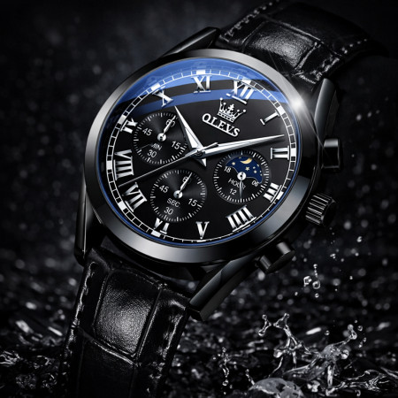 Luxury Brand Sport Leather Luminous Clock - Watch Olive Full Black