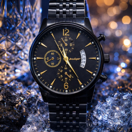 New Quartz Watch Mens Watches Top Brand Luxury Three Eyes Watch Black