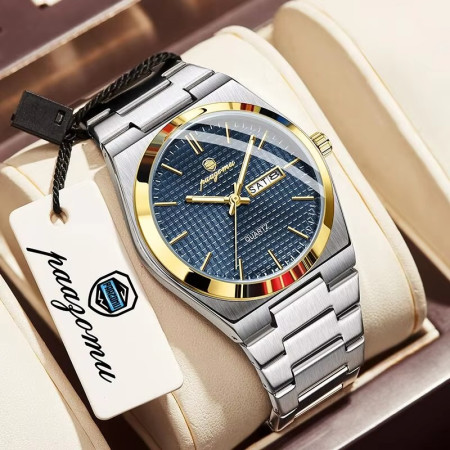 POEDAGAR Mens Quartz Watches S21 Luxury Wristwatch Toton Blue