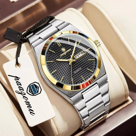 POEDAGAR Mens Quartz Watches S21 Luxury Wristwatch Toton Black