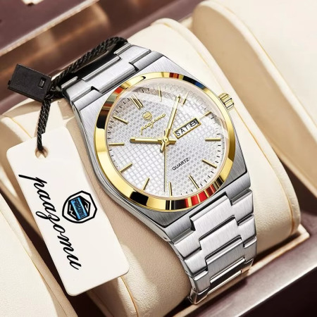 POEDAGAR Mens Quartz Watches S21 Luxury Wristwatch Toton White