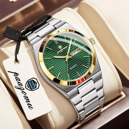 POEDAGAR Mens Quartz Watches S21 Luxury Wristwatch Toton Green