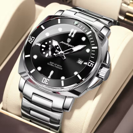Stylish Quartz movement Dial & Date Function Premium Watch Silver Black