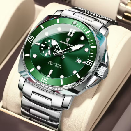 Stylish Quartz movement Dial & Date Function Premium Watch Silver Green