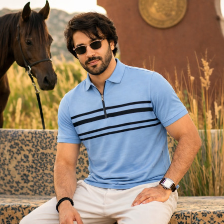 Premium Polo Shirt Half Sleeve - Light Sky Blue